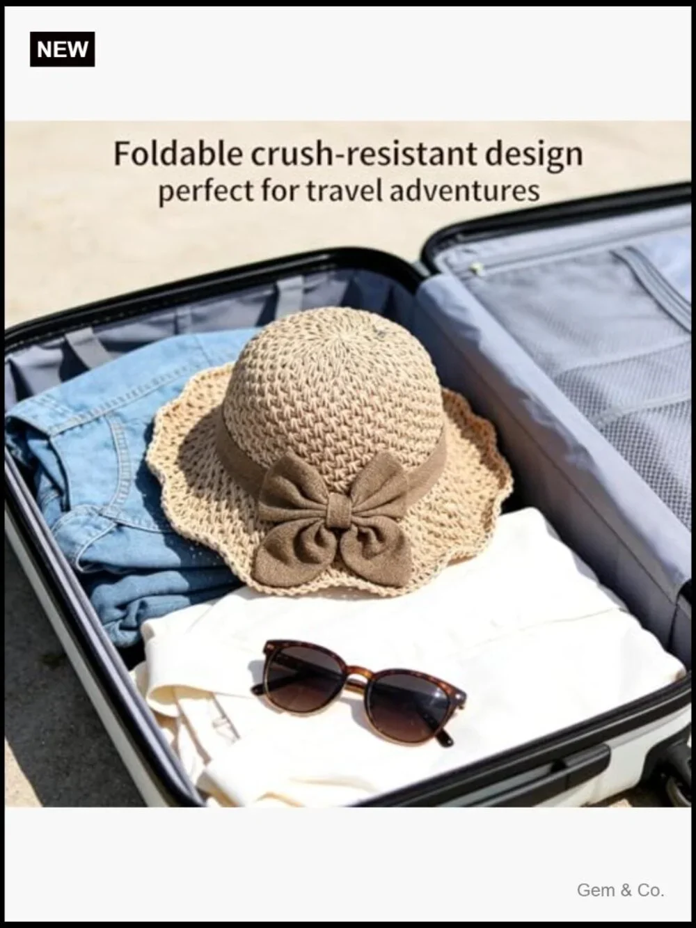 Woven Straw Sun Hat with Bow Wide Brim Packable Travel Bucket Hat